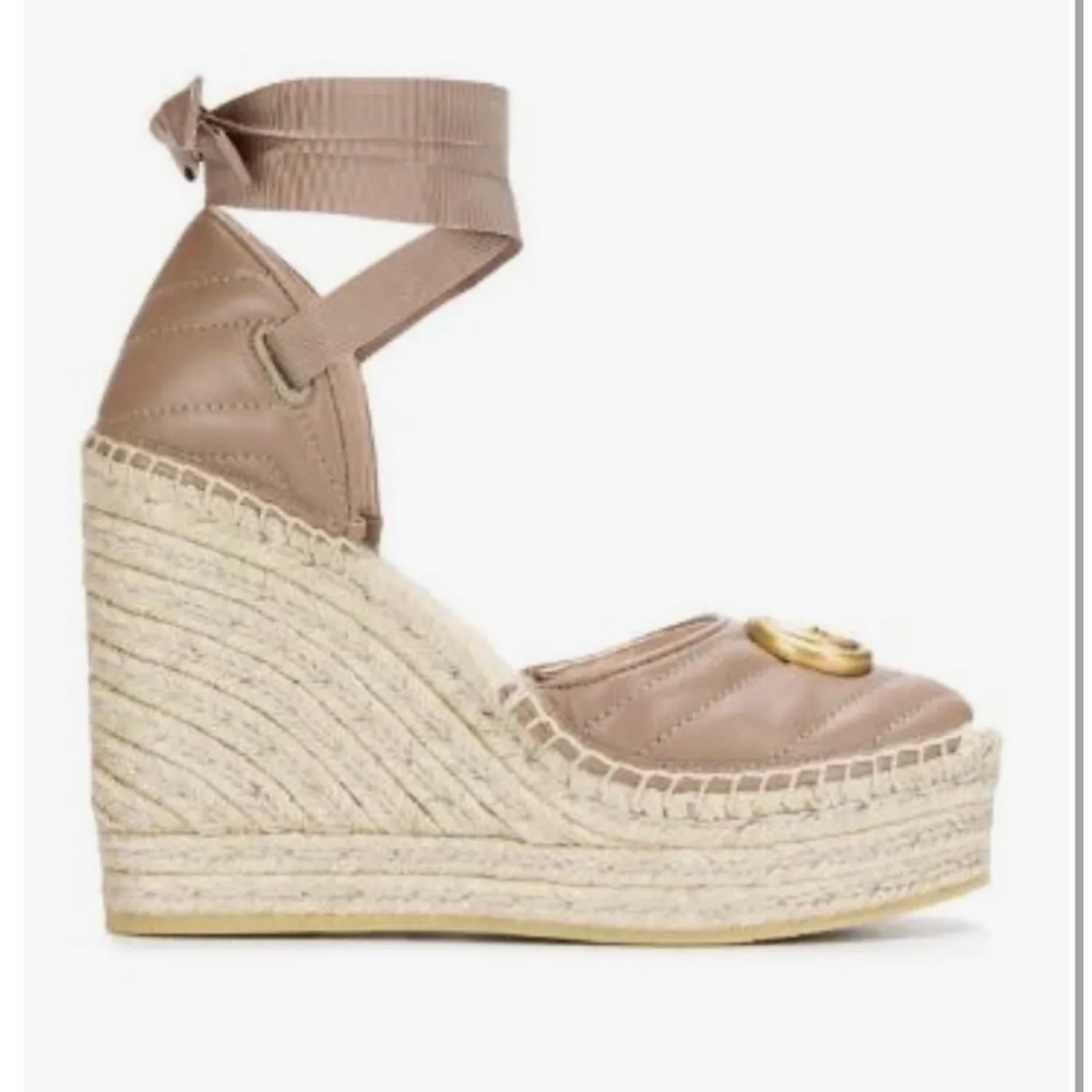 Gucci Skin Rose Logo Womens Espadrilles Wedges 36.6 NEW - Picture 2 of 2